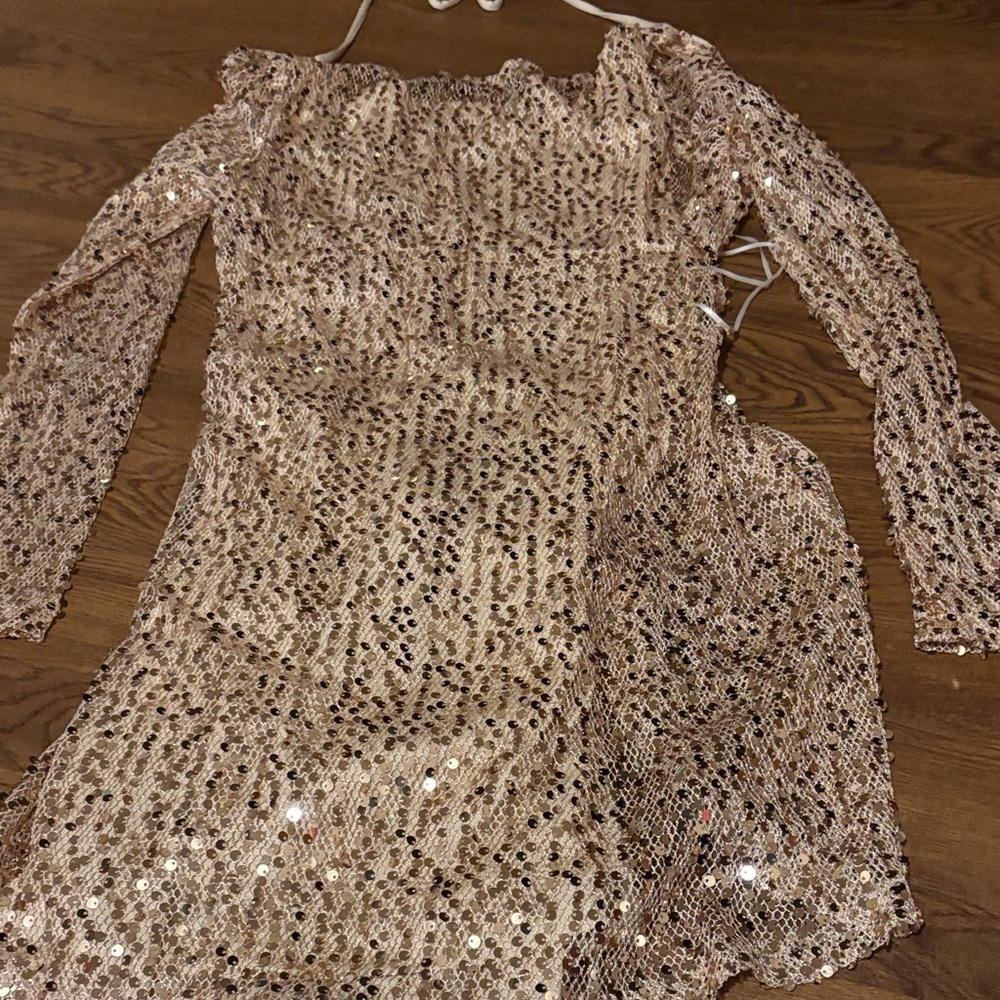 Hello Molly Sparkling Long Sleeve Dress - Cream - Picture 3 of 5